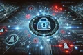 A futuristic cybersecurity concept image featuring a glowing digital lock surrounded by a network of interconnected nodes and binary code