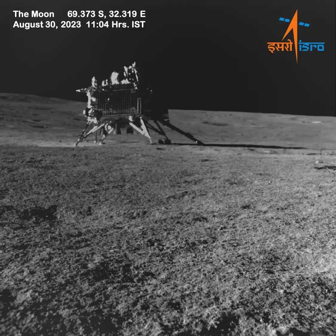 Chandrayaan-3 lander on the lunar surface captured by ISRO on August 30, 2023