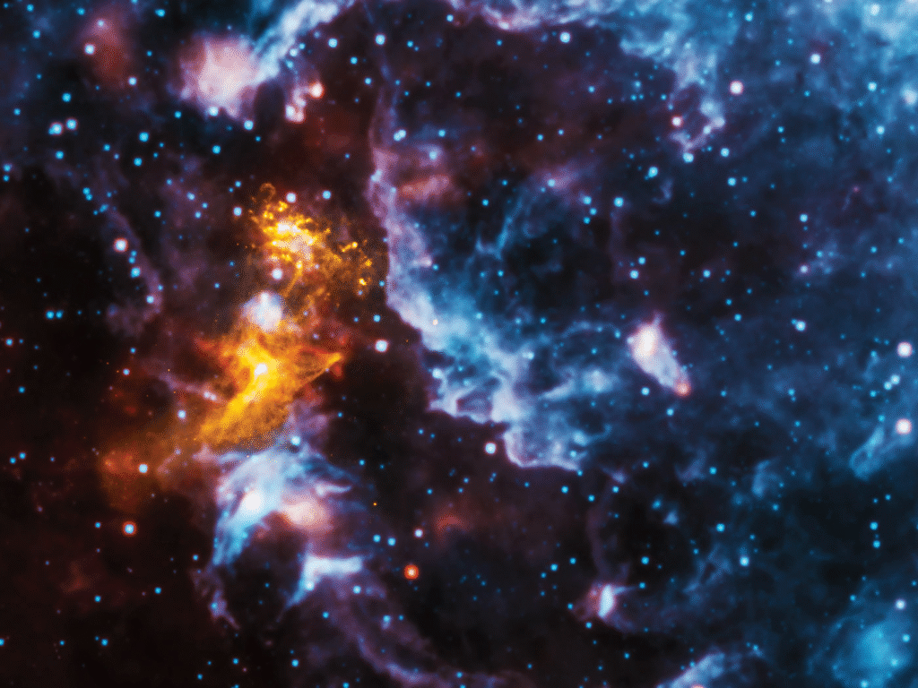 Supernova remnant showing energetic gases and heavy element formation in space 