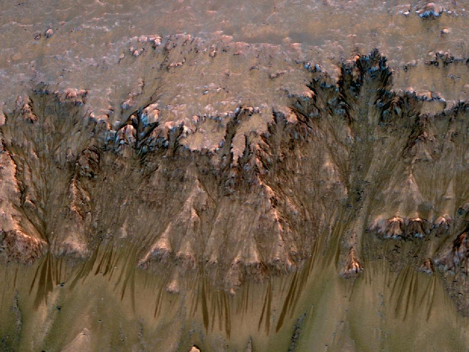 Geological evidence of ancient dried riverbeds and channels on Mars, indicating past water flow on the planet's surface 